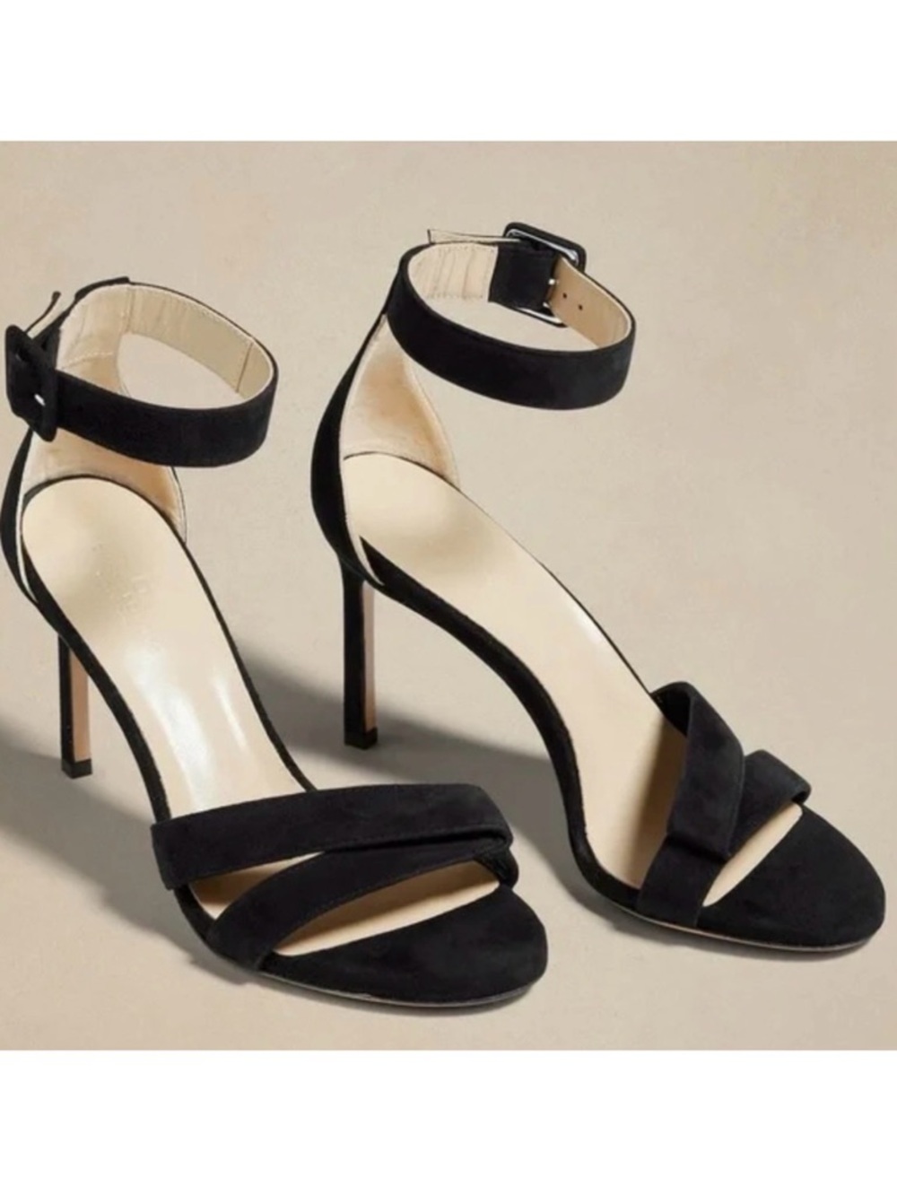 •BANANA‎ REPUBLIC• Black Terrazzo Suede High-Heel Sandal Ankle Strap Size 9.5